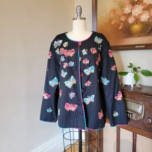 Alex Kim Butterfly Embroidered Black Blazer Jacket XL